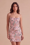 Pink Sparkly Floral Beaded Sequins Bodycon Short Cocktail Dress