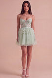 Sparkly Floral Sequins Dusty Sage Corset Tulle Short Cocktail Dress
