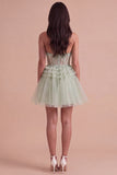 Sparkly Floral Sequins Dusty Sage Corset Tulle Short Cocktail Dress