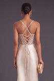 Champagne Corset Mermaid Ruched Maxi Formal Dress with Slit