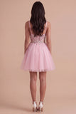 Pink Floral Sparkly Sequins Corset A-Line Short Cocktail Dress