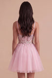Pink Floral Sparkly Sequins Corset A-Line Short Cocktail Dress
