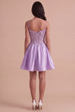 Lilac Sparkly Beaded Floral Corset Spaghetti Straps Short Cocktail Dress