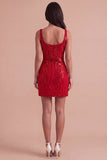 Burgundy Sparkly Sequins Bodycon Thick Straps Short Cocktail Dress