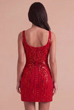 Burgundy Sparkly Sequins Bodycon Thick Straps Short Cocktail Dress
