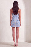 Blue Sparkly Sequins Beaded Bodycon Strapless Short Cocktail Dress