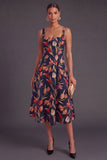 Apricot A-Line Square Neck Floral Print Midi Wedding Guest Dress