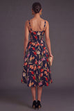 Apricot A-Line Square Neck Floral Print Midi Wedding Guest Dress