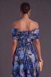 Gold Dot A-Line Off the Shoulder Midi Wedding Guest Dress