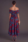 Gold Dot A-Line Off the Shoulder Midi Wedding Guest Dress