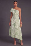 Blue A-Line One Shoulder Floral Jacquard Asymmetrical Wedding Guest Dress