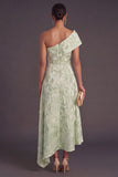 Blue A-Line One Shoulder Floral Jacquard Asymmetrical Wedding Guest Dress