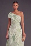 Blue A-Line One Shoulder Floral Jacquard Asymmetrical Wedding Guest Dress