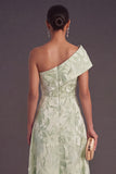 Blue A-Line One Shoulder Floral Jacquard Asymmetrical Wedding Guest Dress