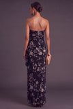 Black Floral Strapless Long Ruffled Mermaid Wedding Guest Dress with Slit