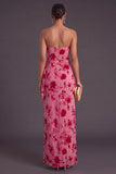 Black Floral Strapless Long Ruffled Mermaid Wedding Guest Dress with Slit