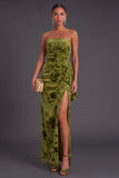 Black Floral Strapless Long Ruffled Mermaid Wedding Guest Dress with Slit