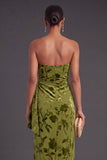 Black Floral Strapless Long Ruffled Mermaid Wedding Guest Dress with Slit