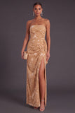 Black Floral Strapless Long Ruffled Mermaid Wedding Guest Dress with Slit