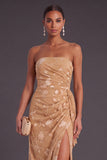 Black Floral Strapless Long Ruffled Mermaid Wedding Guest Dress with Slit