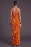 Black Floral Strapless Long Ruffled Mermaid Wedding Guest Dress with Slit