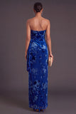 Black Floral Strapless Long Ruffled Mermaid Wedding Guest Dress with Slit