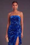 Black Floral Strapless Long Ruffled Mermaid Wedding Guest Dress with Slit