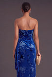 Black Floral Strapless Long Ruffled Mermaid Wedding Guest Dress with Slit