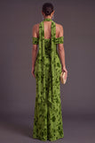 Brown Floral Cheetah Print Halter Long Wedding Guest Dress with Neck Scarf