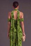 Brown Floral Cheetah Print Halter Long Wedding Guest Dress with Neck Scarf