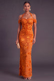 Brown Floral Cheetah Print Halter Long Wedding Guest Dress with Neck Scarf