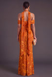 Brown Floral Cheetah Print Halter Long Wedding Guest Dress with Neck Scarf