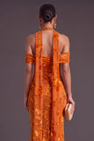 Brown Floral Cheetah Print Halter Long Wedding Guest Dress with Neck Scarf
