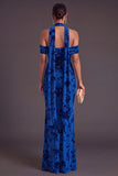 Brown Floral Cheetah Print Halter Long Wedding Guest Dress with Neck Scarf