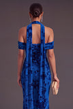 Brown Floral Cheetah Print Halter Long Wedding Guest Dress with Neck Scarf