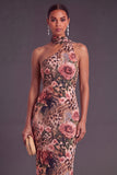 Brown Cheetah Print Mermiad One Shoulder Long Wedding Guest Dress