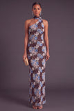 Brown Cheetah Print Mermiad One Shoulder Long Wedding Guest Dress
