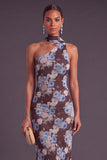 Brown Cheetah Print Mermiad One Shoulder Long Wedding Guest Dress