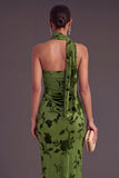 Brown Cheetah Print Mermiad One Shoulder Long Wedding Guest Dress