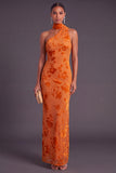 Brown Cheetah Print Mermiad One Shoulder Long Wedding Guest Dress