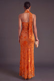 Brown Cheetah Print Mermiad One Shoulder Long Wedding Guest Dress