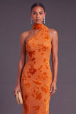 Brown Cheetah Print Mermiad One Shoulder Long Wedding Guest Dress