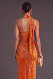 Brown Cheetah Print Mermiad One Shoulder Long Wedding Guest Dress