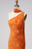 Brown Cheetah Print Mermiad One Shoulder Long Wedding Guest Dress