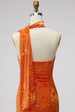 Brown Cheetah Print Mermiad One Shoulder Long Wedding Guest Dress