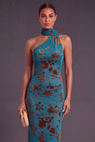 Brown Cheetah Print Mermiad One Shoulder Long Wedding Guest Dress