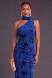 Brown Cheetah Print Mermiad One Shoulder Long Wedding Guest Dress