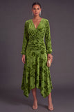Fuchsia Floral V-Neck Asymmetrical Wedding Guest Dress with Sash