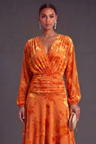 Fuchsia Floral V-Neck Asymmetrical Wedding Guest Dress with Sash