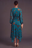 Fuchsia Floral V-Neck Asymmetrical Wedding Guest Dress with Sash